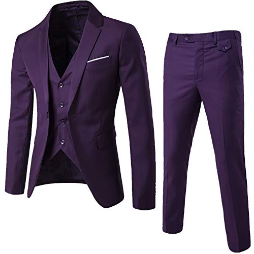 MISSMAO Herren Anzug Regular Fit Business Anzüge 3-Teilig Anzugjacke Anzughose Weste Lila L von MISSMAO