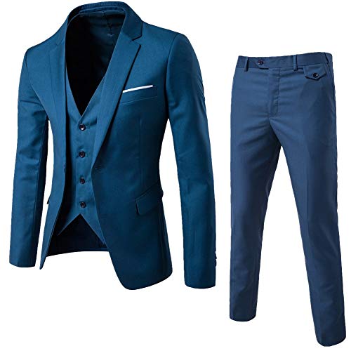 MISSMAO Herren Anzug Regular Fit Business Anzüge 3-Teilig Anzugjacke Anzughose Weste Meeresblau XL von MISSMAO