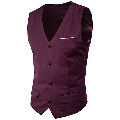 MISSMAO Herren Anzugweste V-Ausschnitt Ärmellose Westen Slim Fit Smoking Sakko Herrenweste Herrenanzug Anzug Business Hochzeit Dunkelrot XS von MISSMAO