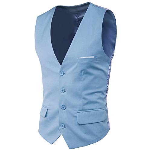 MISSMAO Herren Anzugweste V-Ausschnitt Ärmellose Westen Slim Fit Smoking Sakko Herrenweste Herrenanzug Anzug Business Hochzeit Hellblau 4XL von MISSMAO