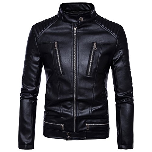 MISSMAO Herren Bikerjacke aus schwarzem Kunstleder Klassisch Gutaussehend Schwarz S von MISSMAO