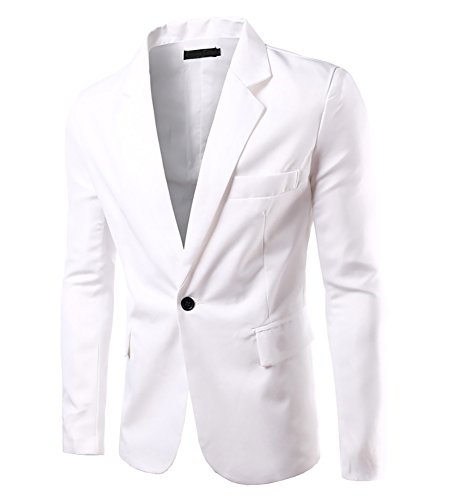 MISSMAO Herren Casual Beiläufiger EIN Knopf Stilvoller Anzug Jacken Mantel Blazer ab Geschäft Anzugjacken Weiß XS von MISSMAO