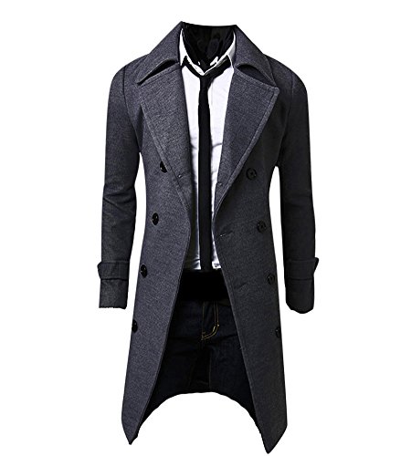 MISSMAO Herren Classic Herbst Lang Winter Wollmantel Trenchcoat Winterjacke Gentleman Mantel Jacke mit Knopf Grau S von MISSMAO