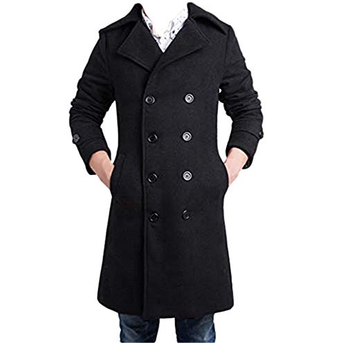 MISSMAO Herren Classic Herbst Lang Winter Wollmantel Trenchcoat Winterjacke Gentleman Mantel Jacke mit Knopf Schwarz M von MISSMAO