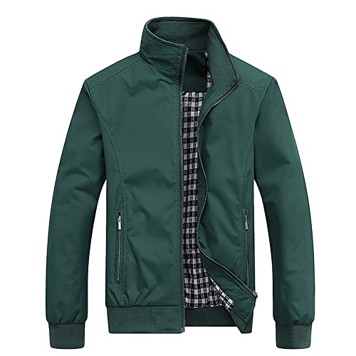 MISSMAO Herren Jacke Übergangsjacke Bikerjacke Freizeitjacke Leichte Dünne Bomberjacke Stehkragen Pilotenjacke Herbst Frühling Blouson mit Taschen Armeegrün 4XL von MISSMAO