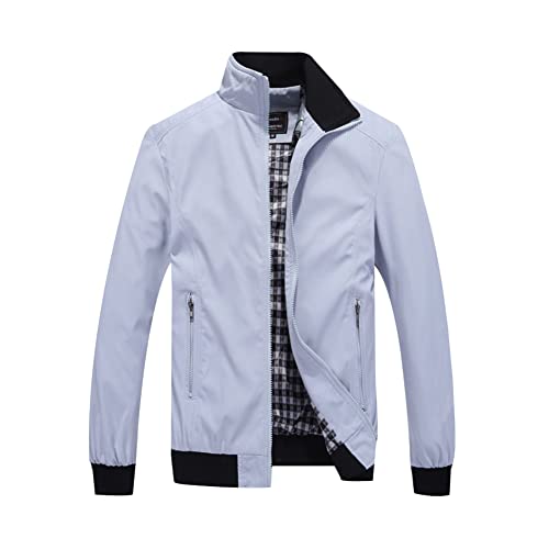 MISSMAO Herren Jacke Übergangsjacke Bikerjacke Freizeitjacke Leichte Dünne Bomberjacke Stehkragen Pilotenjacke Herbst Frühling Blouson mit Taschen Grau 4XL von MISSMAO