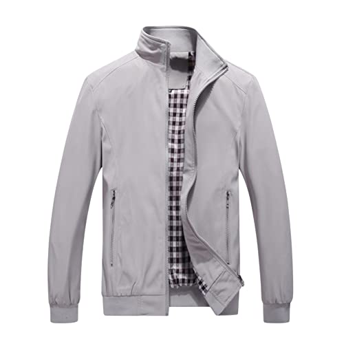 MISSMAO Herren Jacke Übergangsjacke Bikerjacke Freizeitjacke Leichte Dünne Bomberjacke Stehkragen Pilotenjacke Herbst Frühling Blouson mit Taschen Grau2 5XL von MISSMAO