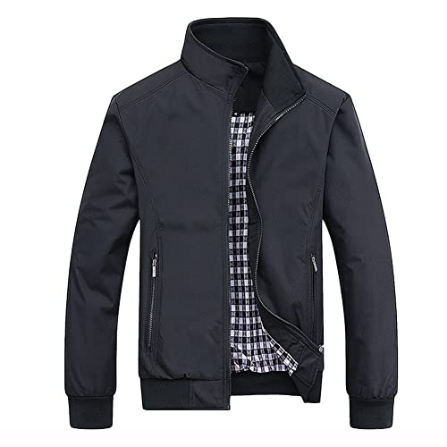 MISSMAO Herren Jacke Übergangsjacke Bikerjacke Freizeitjacke Leichte Dünne Bomberjacke Stehkragen Pilotenjacke Herbst Frühling Blouson mit Taschen Schwarz XXL von MISSMAO