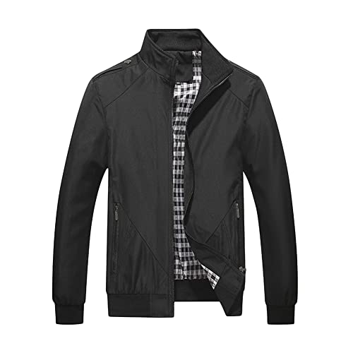 MISSMAO Herren Jacke Übergangsjacke Bikerjacke Freizeitjacke Leichte Dünne Bomberjacke Stehkragen Pilotenjacke Herbst Frühling Blouson mit Taschen Schwarz2 4XL von MISSMAO