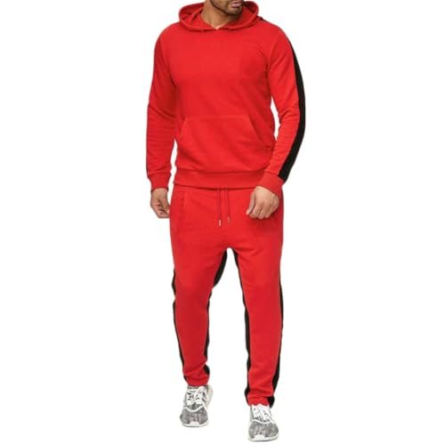 MISSMAO Herren Jogging Anzug Trainingsanzug Sportanzug Sporthose Gym Tracksuit Atmungsaktiv Sweatshirt Hoodie Jogginghose Casual Hausanzug Jogginganzug Freizeitanzug,Rot,XXS von MISSMAO