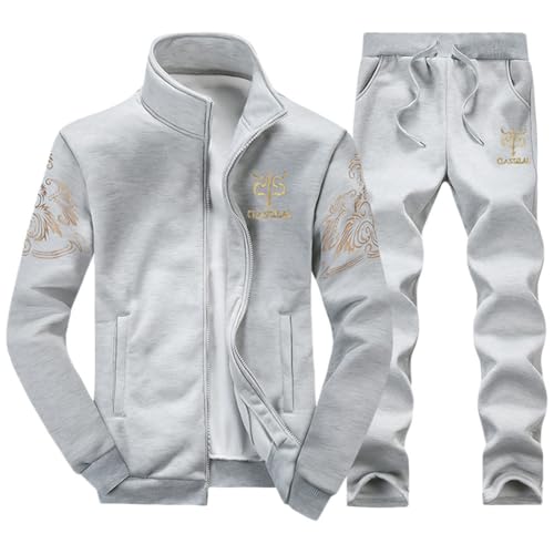 MISSMAO Herren Jogginganzug Trainingsanzug Sportanzug Fußball Sporthose für Gym Tracksuit Atmungsaktiv Hausanzug Langarm Sweatjacke Sporthose Sportanzug Freizeitanzug Set,Grau,S von MISSMAO