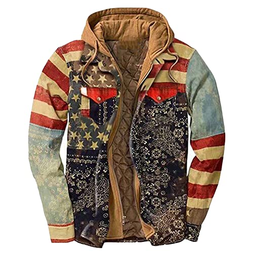 MISSMAO Herren Kariert Hemd Trachtenhemden Langarm Gesteppte Gefütterte Leichte Karo Freizeithemd Langarmshirt Kapuzen Jacke Thermohemd Sport Flanellhemd Hemdbluse,Farbe-2,5XL von MISSMAO