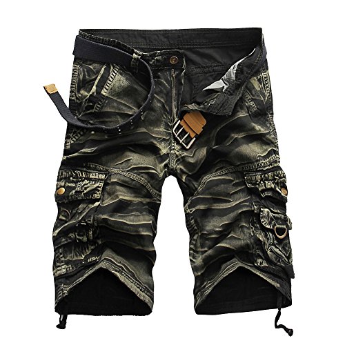 MISSMAO Herren Kurze Hosen Gerade Camouflage Hose Männer Short Cargohose Feldhose Sommer Arbeitshose Casual Sporthose ArmeeGrün 2 29 von MISSMAO