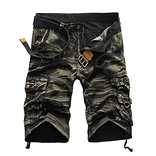 MISSMAO Herren Kurze Hosen Gerade Camouflage Hose Männer Short Cargohose Feldhose Sommer Arbeitshose Casual Sporthose ArmeeGrün 2 36 von MISSMAO