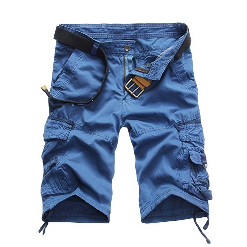 MISSMAO Herren Kurze Hosen Gerade Camouflage Hose Männer Short Cargohose Feldhose Sommer Arbeitshose Casual Sporthose Blau 36 von MISSMAO