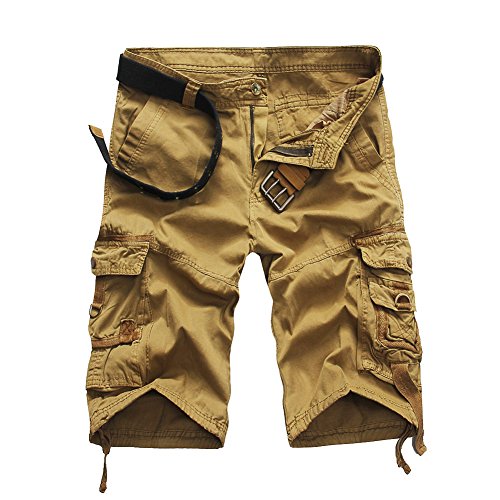 MISSMAO Herren Kurze Hosen Gerade Camouflage Hose Männer Short Cargohose Feldhose Sommer Arbeitshose Casual Sporthose Khaki 32 von MISSMAO