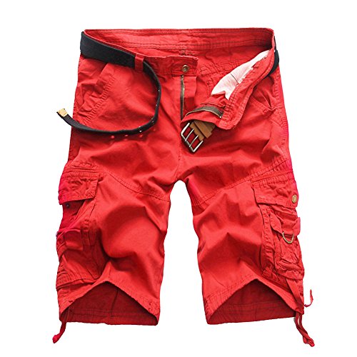 MISSMAO Herren Kurze Hosen Gerade Camouflage Hose Männer Short Cargohose Feldhose Sommer Arbeitshose Casual Sporthose Rot 38 von MISSMAO