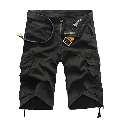 MISSMAO Herren Kurze Hosen Gerade Camouflage Hose Männer Short Cargohose Feldhose Sommer Arbeitshose Casual Sporthose Schwarz 29 von MISSMAO