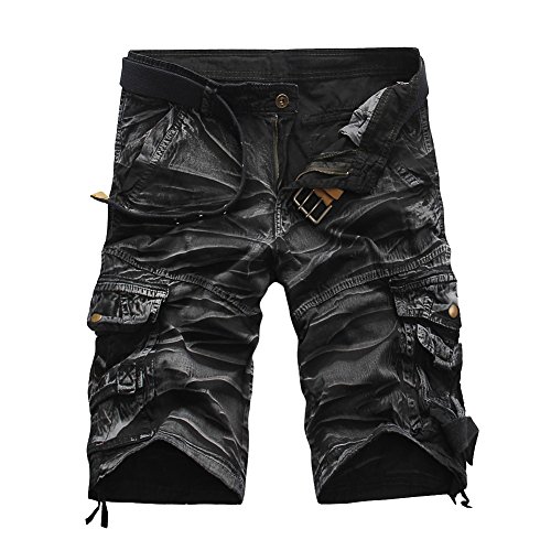 MISSMAO Herren Kurze Hosen Gerade Camouflage Hose Männer Short Cargohose Feldhose Sommer Arbeitshose Casual Sporthose SchwarzWeiss 32 von MISSMAO