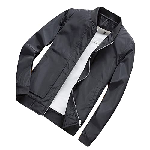 MISSMAO Herren Leichte Bomber Blouson Bomberjacke Stehkragen Übergangsjacke Fliegerjacken Freizeit mit Taschen Schwarz 4XL von MISSMAO