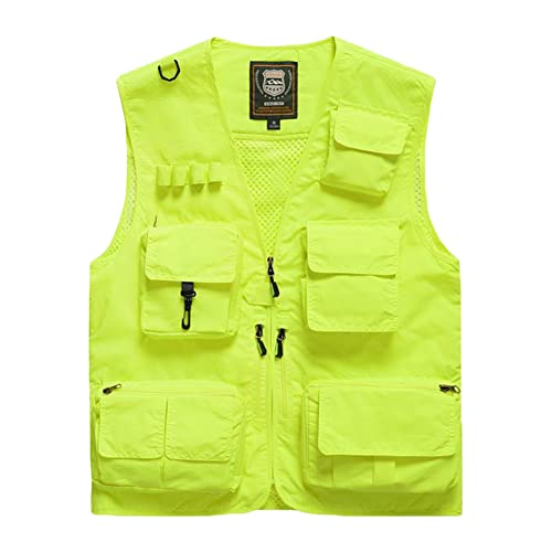 MISSMAO Herren Outdoor Weste mit Vielen Taschen Anglerweste Leicht Safari Weste Sommer Multifunktionsweste Atmungsaktiv Angeln Weste Dünne Freizeitweste Gelb 4XL von MISSMAO