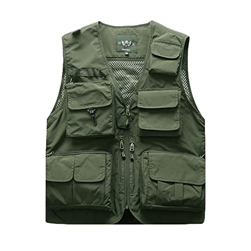 MISSMAO Herren Outdoor Weste mit Vielen Taschen Anglerweste Leicht Safari Weste Sommer Multifunktionsweste Atmungsaktiv Angeln Weste Dünne Freizeitweste Grün 3XL von MISSMAO