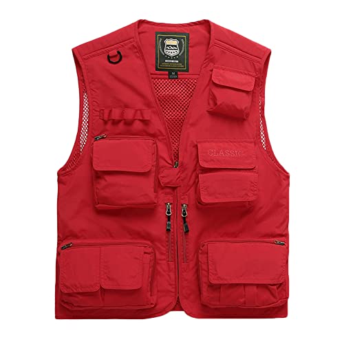 MISSMAO Herren Outdoor Weste mit Vielen Taschen Anglerweste Leicht Safari Weste Sommer Multifunktionsweste Atmungsaktiv Angeln Weste Dünne Freizeitweste Rot M MISSMAO Herren Outdoor Weste mit Vielen Taschen Anglerweste Leicht Safari Weste Sommer Multifunktionsweste Atmungsaktiv Angeln Weste Dünne Freizeitweste Rot M von MISSMAO
