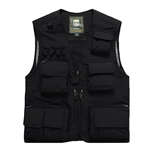 MISSMAO Herren Outdoor Weste mit Vielen Taschen Anglerweste Leicht Safari Weste Sommer Multifunktionsweste Atmungsaktiv Angeln Weste Dünne Freizeitweste Schwarz 3XL von MISSMAO