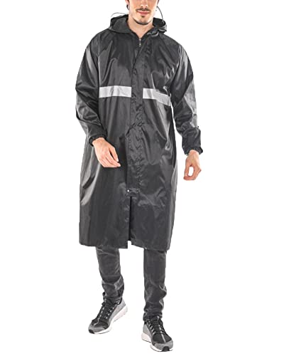 MISSMAO Herren Regenmantel Wasserdichte Lange Regenjacke Outdoor Wiederverwendbare Regenbekleidung Regenponcho Regencape mit Kaputze für Wandern Camping Radfahren Reisen Schwarz 3XL von MISSMAO