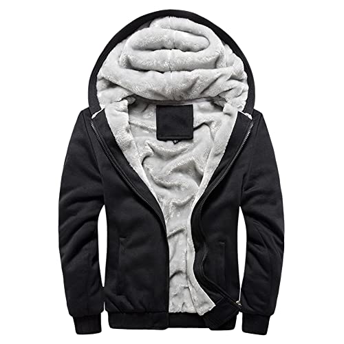 MISSMAO Herren Sweatjacke Kapuzenjacke Hoodie mit Kapuze und Reißverschluss Kapuzenpullover Sweatshirt Warm Gefüttert Plüsch Sweatjacke Fitness Sport Collegejacke,Schwarz,L von MISSMAO