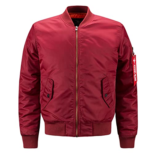 MISSMAO Herren Übergangsjacke Bomberjacke College Jacke Windbreaker Frühling Herbst Fliegerjacke Basic Freizeitjacke mit Reißverschlusstaschen Rot 6XL von MISSMAO