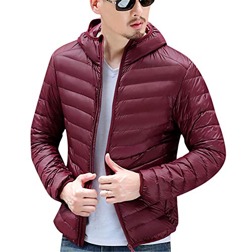 MISSMAO Herren Ultra Light Daunen Jacke Steppjacke mit Kapuze Outdoor Weinrot XS von MISSMAO