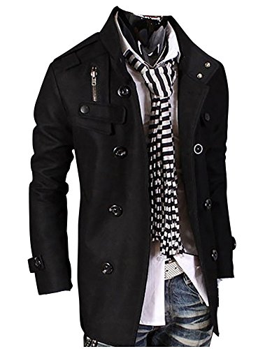 MISSMAO Herrenmantel Mantel Wärmemantel Winterjacke Übergangsjacke Warm Halten Trenchcoat Herren Schwarz XS von MISSMAO