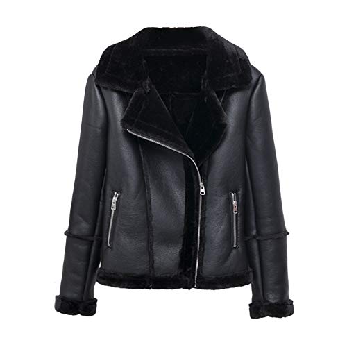 MISSMAO Jacke Damen Übergangsjacken V Ausschnitt Kleidung Mantel Fell Winterjacke Jacket Wintermantel Top Coat mit Schrägem Reißverschluss,Schwarz,S von MISSMAO
