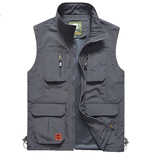 MISSMAO Jagdweste Herren Outdoor-Weste Softshell Weste Sport Weste Für Jagd Angeln Camping Hundesport Weste Fotografie Wandern Weste Fishing Gilet Dünn Ärmellos Jacke Grau L von MISSMAO