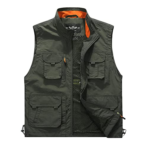 MISSMAO Jagdweste Herren Outdoor-Weste Softshell Weste Sport Weste Für Jagd Angeln Camping Hundesport Weste Fotografie Wandern Weste Fishing Gilet Dünn Ärmellos Jacke Grün2 M von MISSMAO