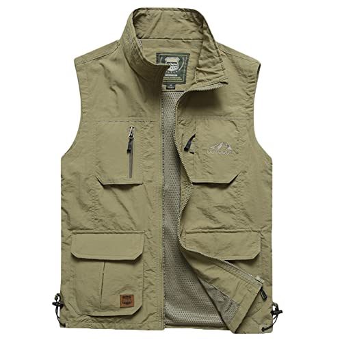 MISSMAO Jagdweste Herren Outdoor-Weste Softshell Weste Sport Weste Für Jagd Angeln Camping Hundesport Weste Fotografie Wandern Weste Fishing Gilet Dünn Ärmellos Jacke Khaki XXL von MISSMAO