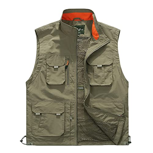 MISSMAO Jagdweste Herren Outdoor-Weste Softshell Weste Sport Weste Für Jagd Angeln Camping Hundesport Weste Fotografie Wandern Weste Fishing Gilet Dünn Ärmellos Jacke Khaki2 M von MISSMAO