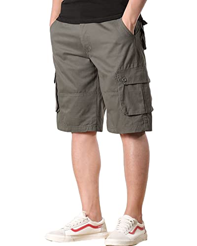 MISSMAO Kurze Hose Bermuda Cargoshorts für Männer Sommer Freizeithose mit 6 Taschen Sportshorts Outdoor Arbeitshose Armee grün 32 von MISSMAO