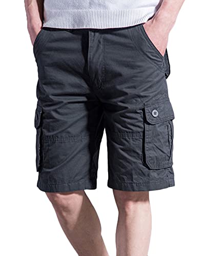 Kurze Hose Bermuda Cargoshorts für Männer Sommer Freizeithose mit 6 Taschen Sportshorts Outdoor Arbeitshose Grau 38 von MISSMAO