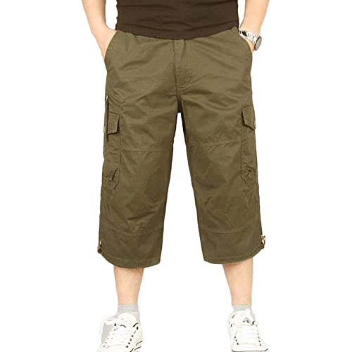 MISSMAO Kurze Hosen Herren Baumwolle Cargo Shorts Herren Sommer Freizeithose mit Taschen 3/4 Hose Leicht Bermuda Shorts Sport Shorts Freizeithose Kurze Hosen Armee gelb 5XL von MISSMAO