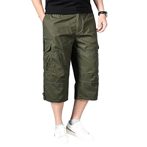 Kurze Hosen Herren Baumwolle Cargo Shorts Herren Sommer Freizeithose mit Taschen 3/4 Hose Leicht Bermuda Shorts Sport Shorts Freizeithose Kurze Hosen Armee grün 4XL von MISSMAO