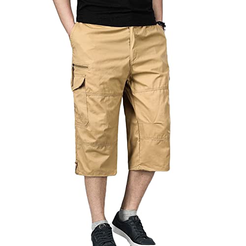 MISSMAO Kurze Hosen Herren Baumwolle Cargo Shorts Herren Sommer Freizeithose mit Taschen 3/4 Hose Leicht Bermuda Shorts Sport Shorts Freizeithose Kurze Hosen Khaki 5XL von MISSMAO