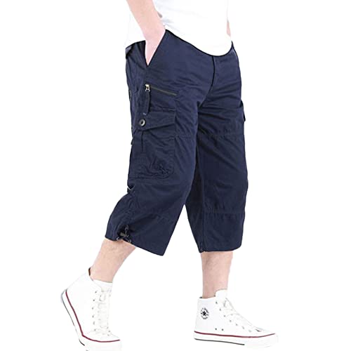 MISSMAO Kurze Hosen Herren Baumwolle Cargo Shorts Herren Sommer Freizeithose mit Taschen 3/4 Hose Leicht Bermuda Shorts Sport Shorts Freizeithose Kurze Hosen Marine 4XL von MISSMAO