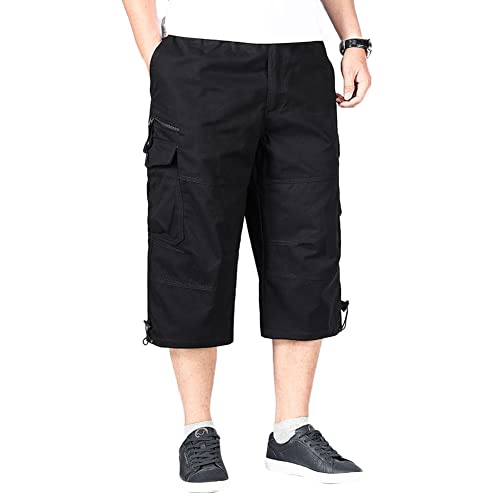 MISSMAO Kurze Hosen Herren Baumwolle Cargo Shorts Herren Sommer Freizeithose mit Taschen 3/4 Hose Leicht Bermuda Shorts Sport Shorts Freizeithose Kurze Hosen Schwarz 4XL von MISSMAO