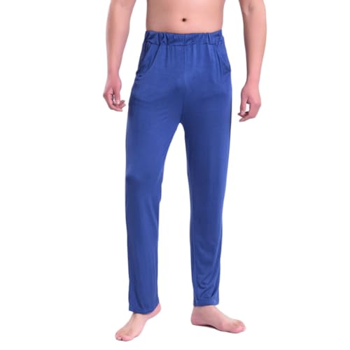 MISSMAO Schlafanzughose Herren Lang mit Seitentaschen & Elastischem Bund, Pyjama Hosen Schlafhose Haushose Freizeithose Yogahose,Blau,8XL von MISSMAO