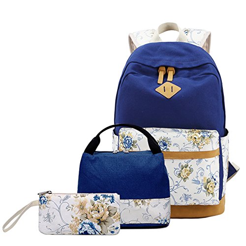 Schulrucksack Mädchen Canvas Rucksack Damen Set, Rucksack Schule/Schulranzen + Schultertasche/Messenger Bag + Mäppchen/Purse von MISSMAO