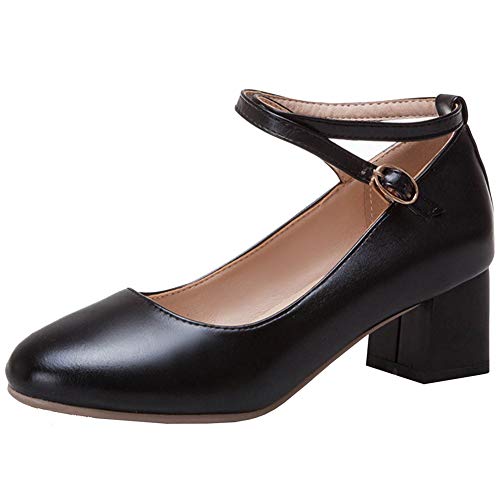 Chunky Heels Pumps mit Blockabsatz und Riemchen 5cm Absatz Damen Schuhe(Schwarz,38) von MISSUIT