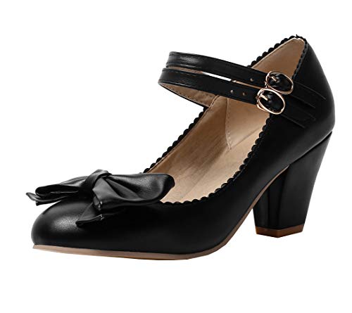 Damen Blockabsatz High Heels Pumps mit Riemchen und Schleife Schuhe(41,Schwarz) von MISSUIT