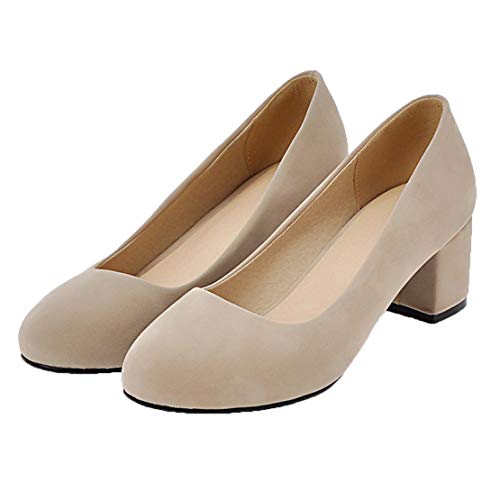 MISSUIT Damen Chunky Heels Pumps mit Blockabsatz 5cm Mid Heels Geschlossen Schuhe(Beige,34) von MISSUIT